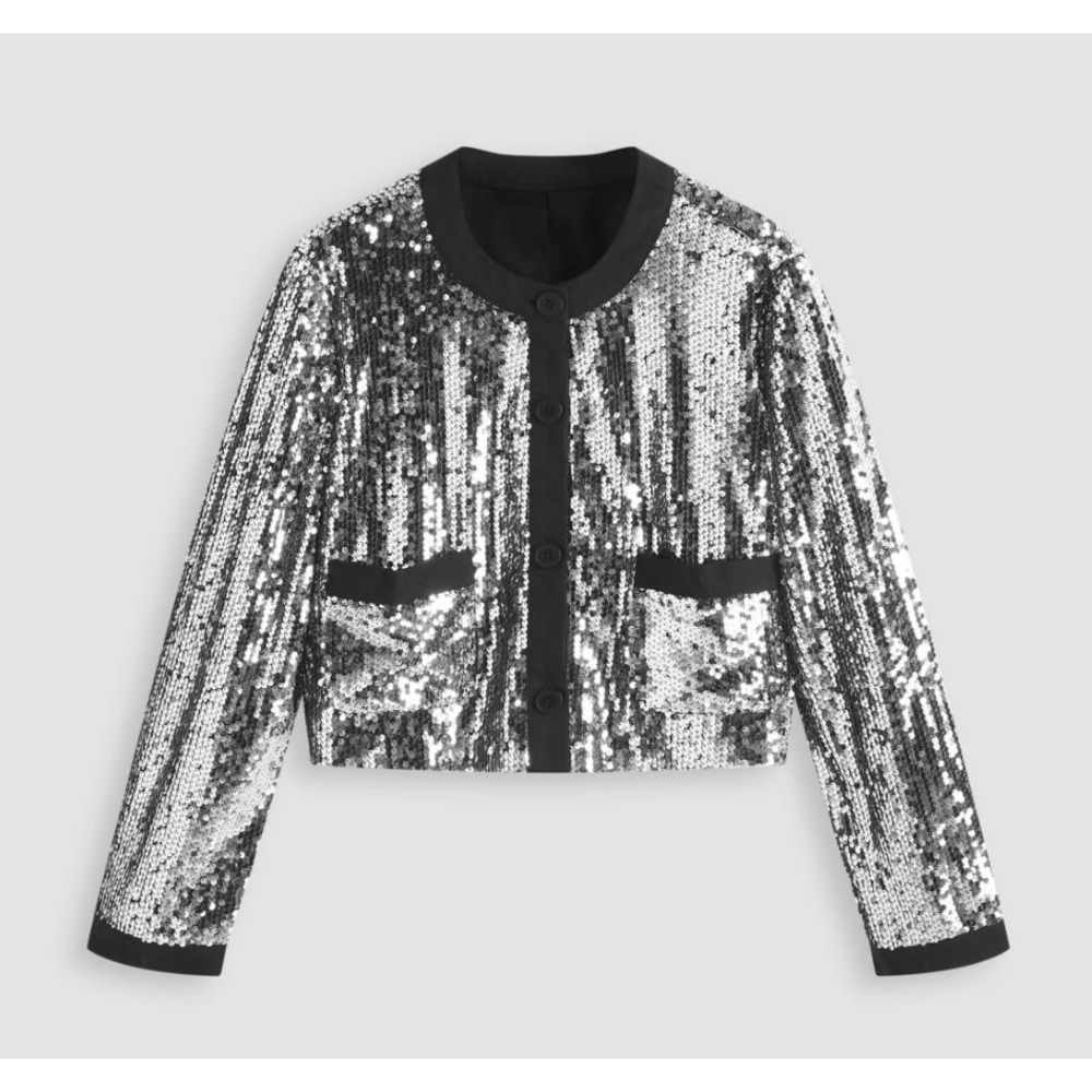 Silver Sequin Pocket Jacket